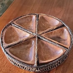 Handcrafted Wooden Serving Tray with Woven Accents